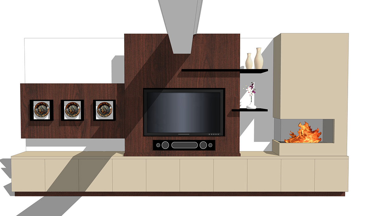fireplace Joinery cabinet media unit tv furniture wenge chimney tv room