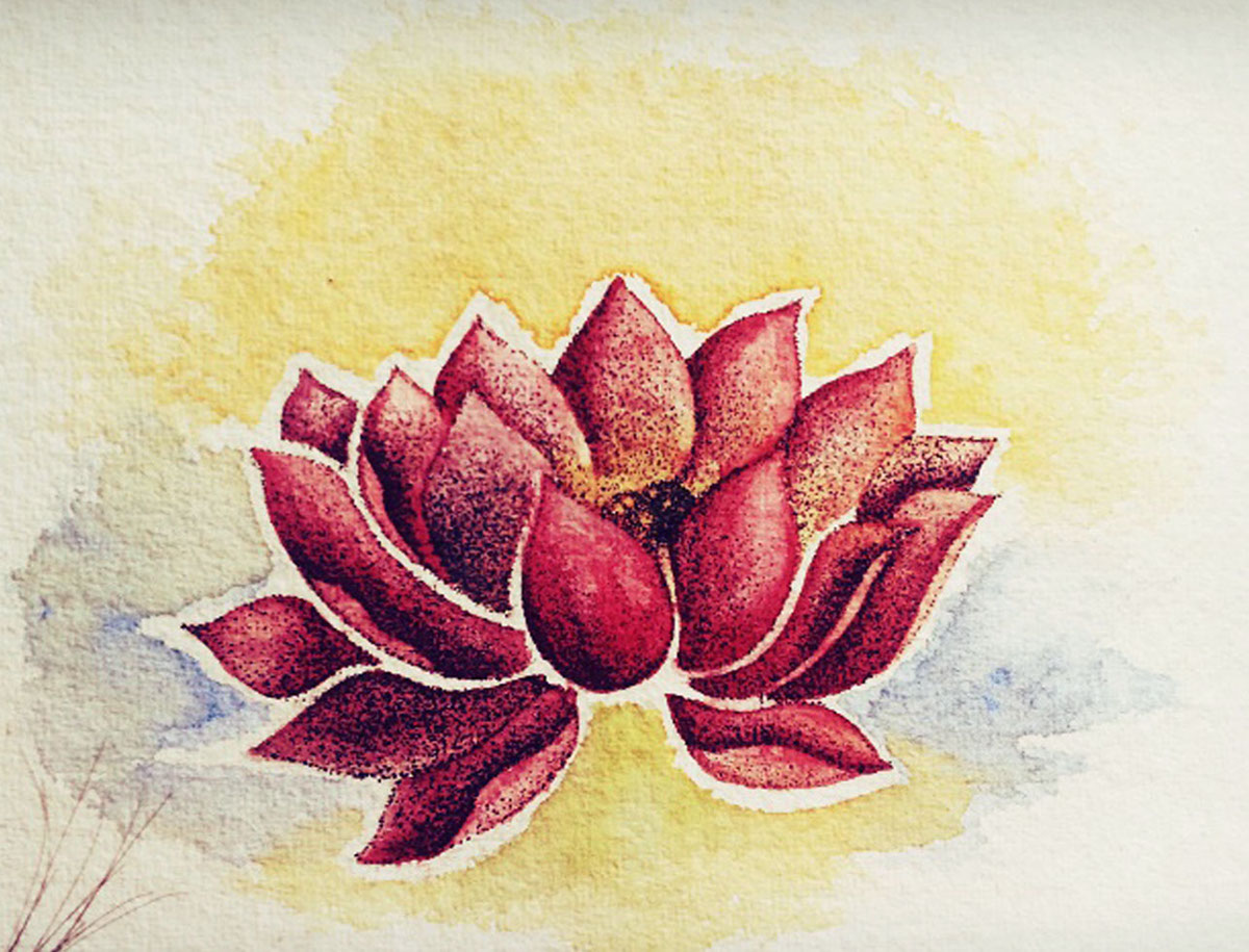 watercolor Lotus stippling art