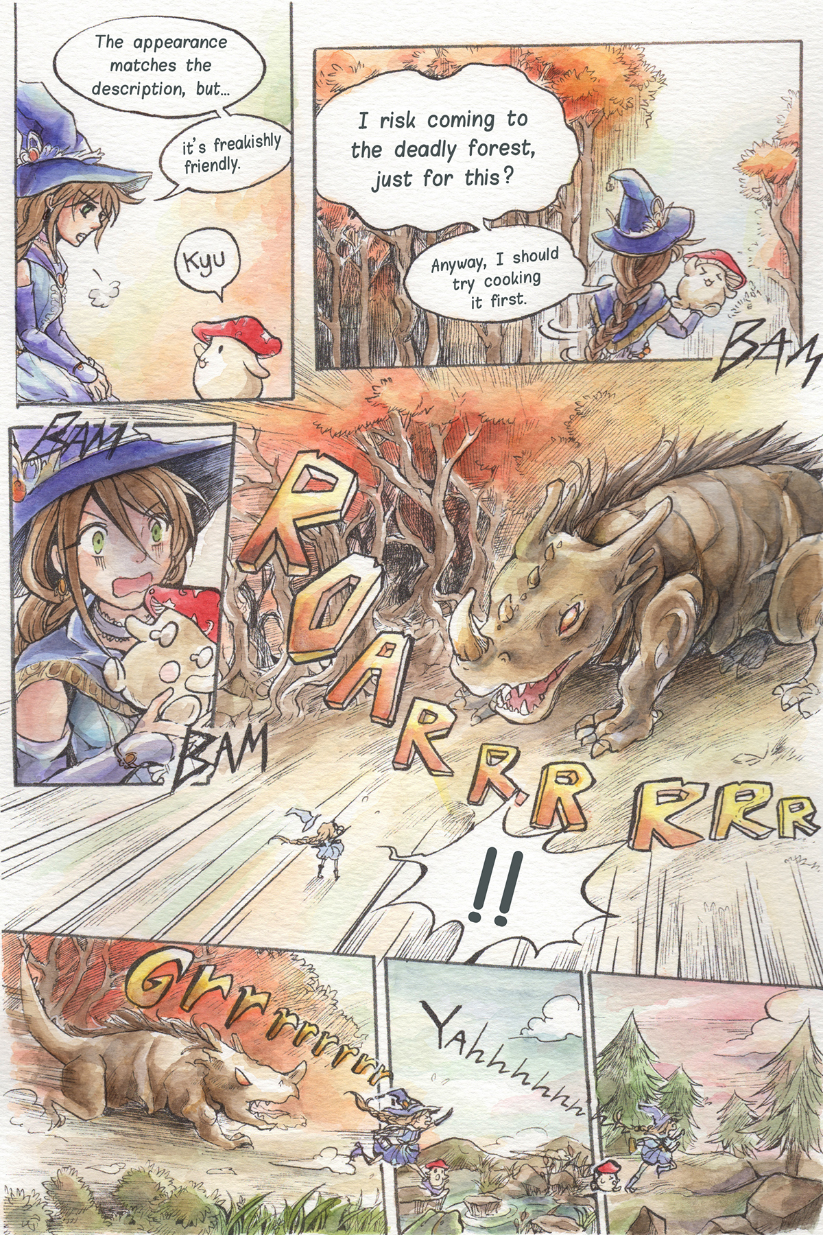 comic witch mushroom cooking comic cute watercolor Sequential Art