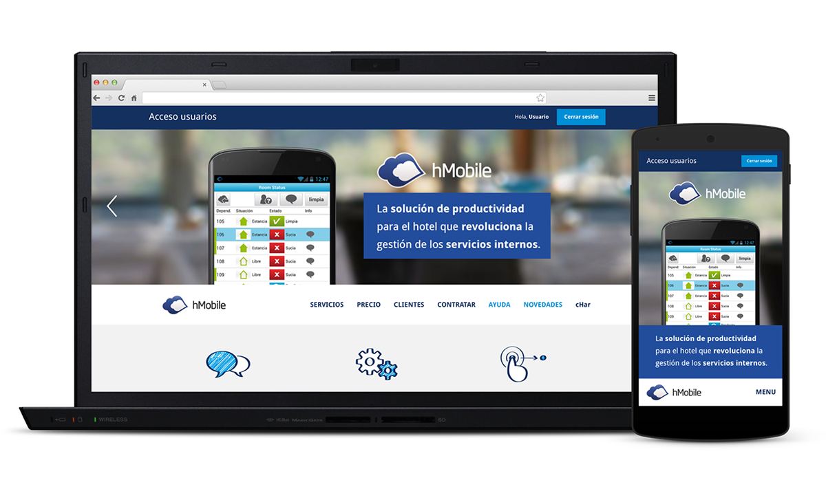 hmobile  android smartphone Web interaction design logo hotel cloud blue app Interface
