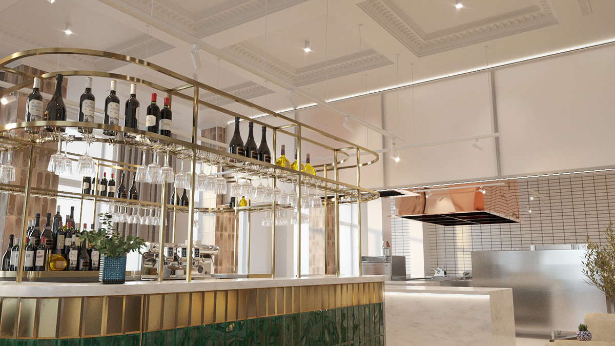 3D commercial design corporate design Interior Architecture interior design  modern Render restaurant visualization