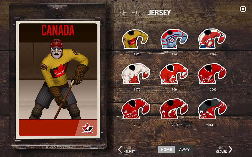 hockey Canada player goalie stick Helmet jersey team card app