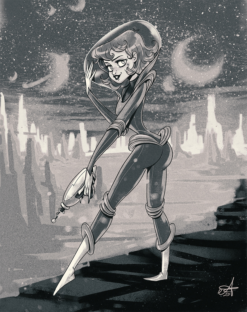 astronaut Character design  dtiys ILLUSTRATION  pinup sci-fi Space  space girl stylized character vintage