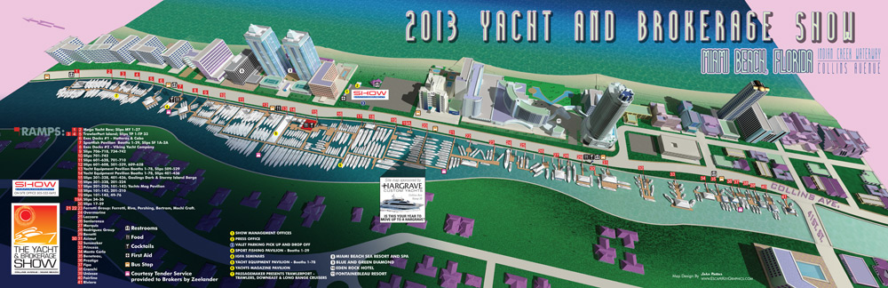 maps cartography illustrated map florida miami miami beach Trade Show Boat Show site plan collins ave Yachting boating marine