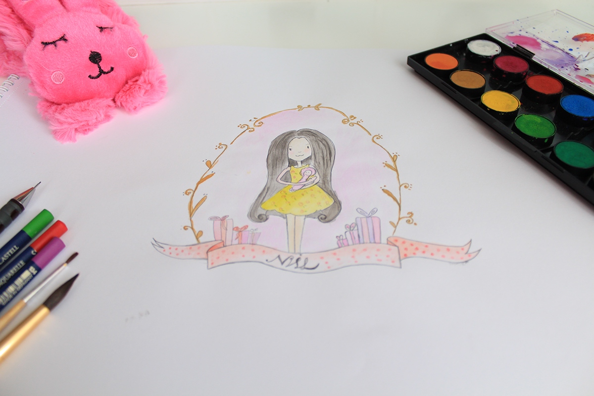 draw handdraw Character pendrawing pencil watercolor pink