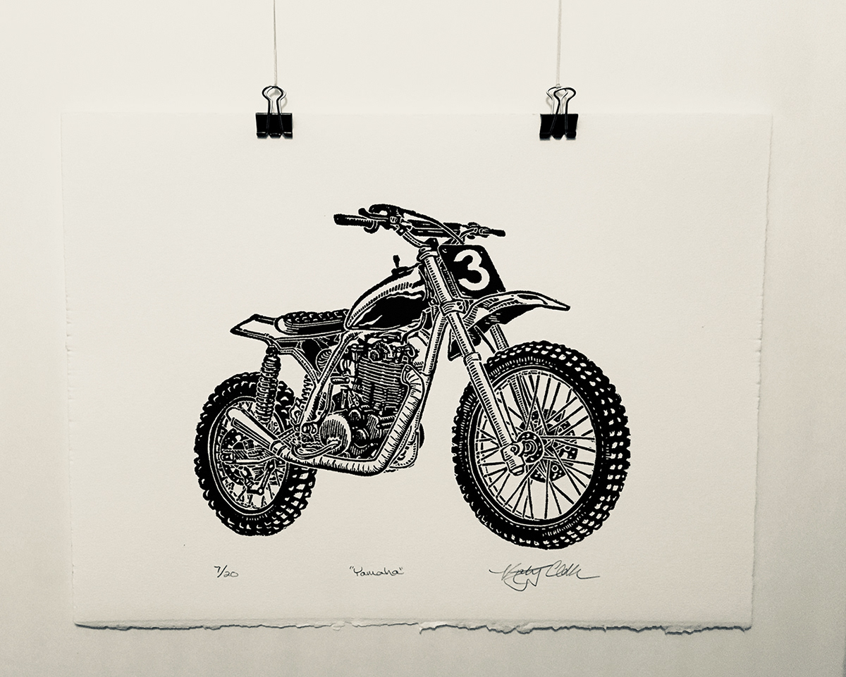 printmaking ink paper linoleum linocut motorcycle relief print