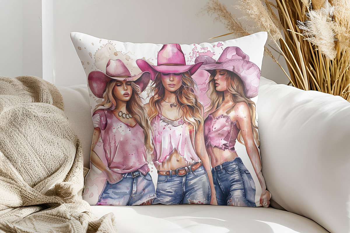 sofa design Graphic Designer cowgirl watercolor painting   digital illustration pillow cover Pillow Design clipart