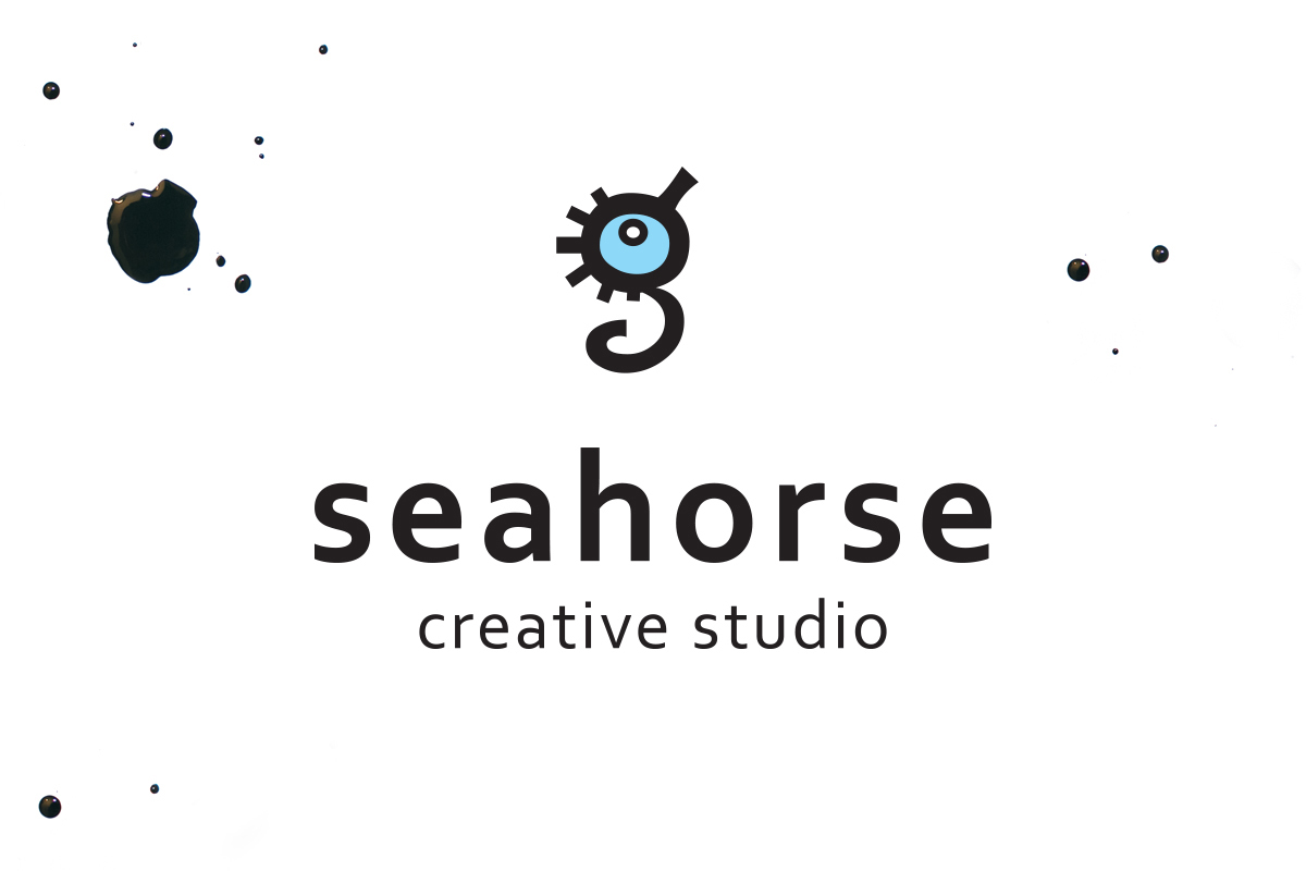 Adobe Portfolio seahorse  creative  studio  design  font Custom Original art stamp  modern  Black  white stylized Stationery identity
