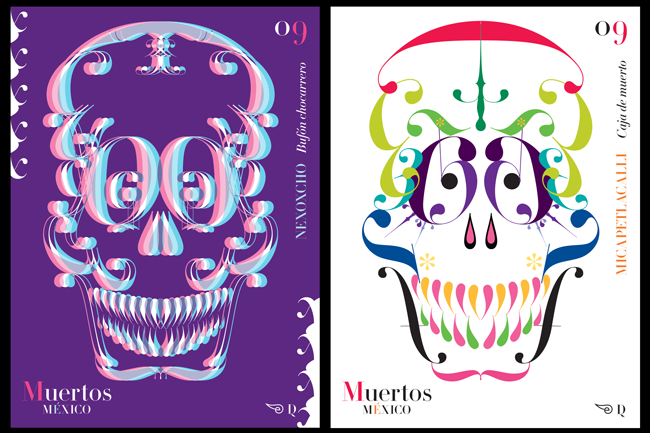 mexico day of deads skulls postcards death Sugar Skulls colors colours traditional Didot