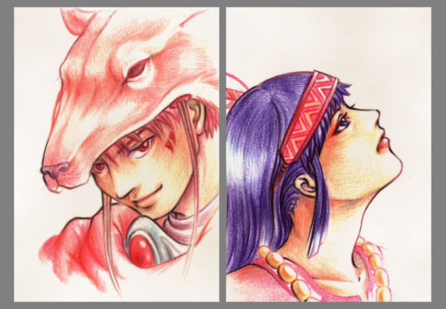 characters coloured pencils
