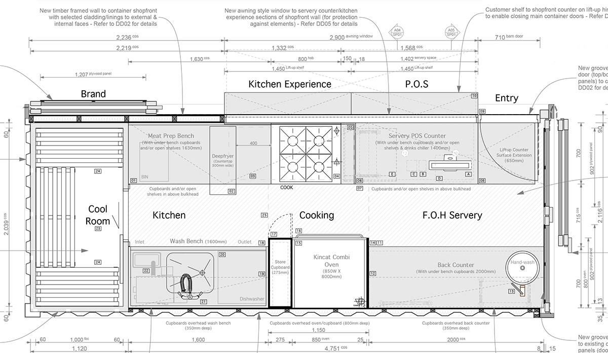 Shipping Container Fitout Food outlet Bespoke Fast Food concept sketch concept design