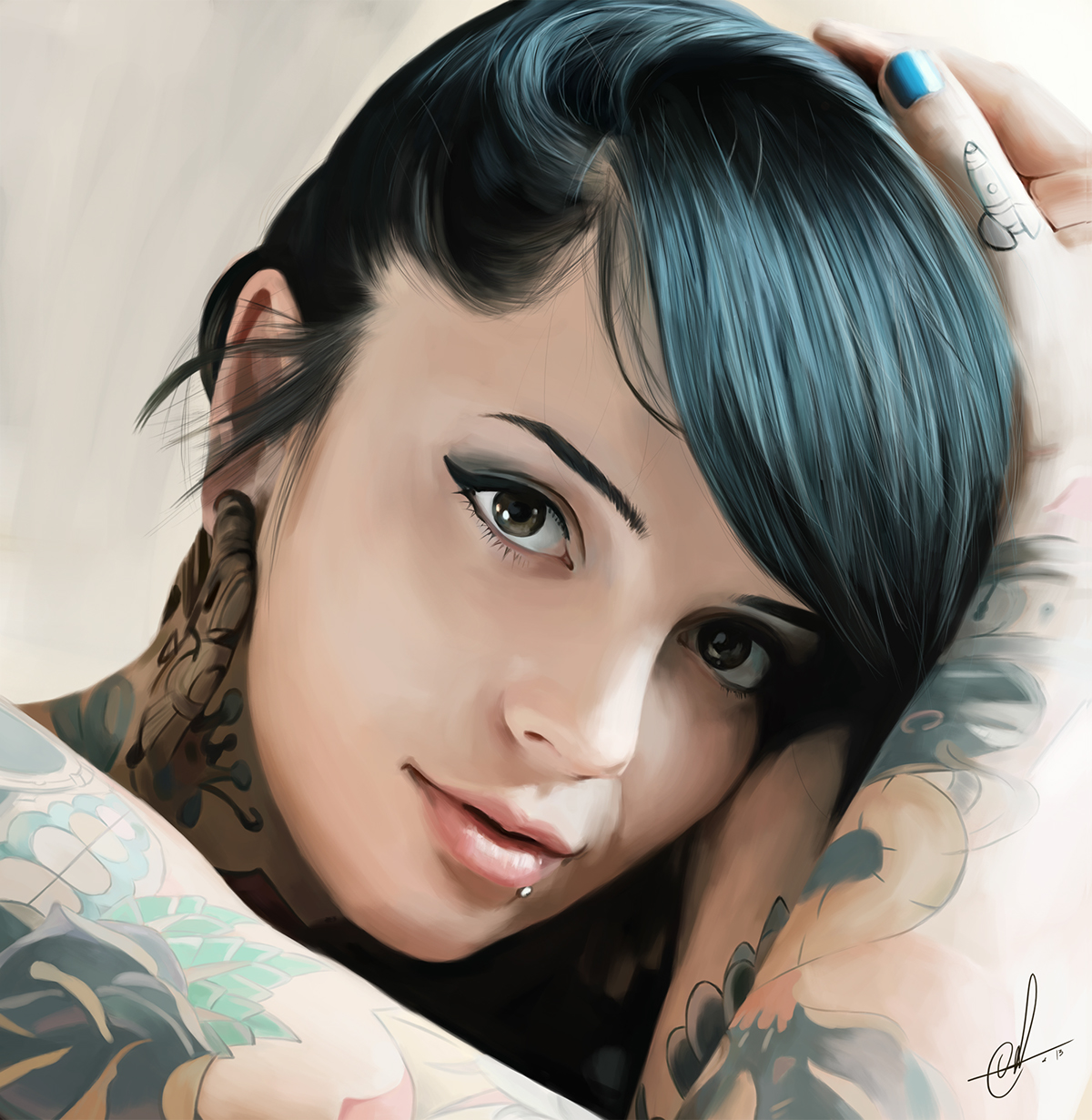 Paintings artist female portraits suicide girls Realism surrealism sketches Expressionism wacom concept art Beautiful tattoos light eyes
