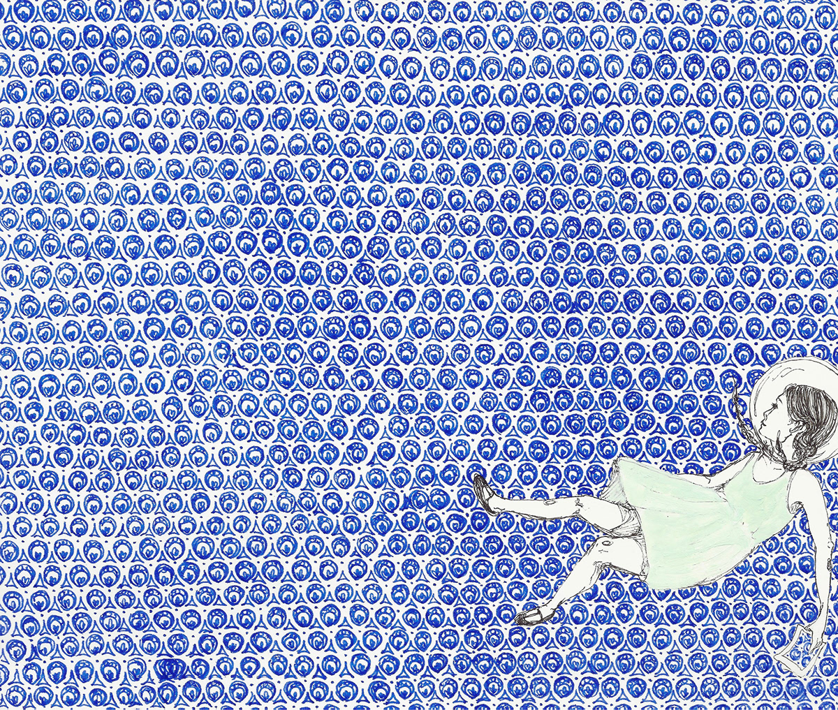Patterns Blue and White Sara K Dunn Visual Narrative series pattern Personal Evolution Finding Comfort underwater people delft pattern surreal change of comfort