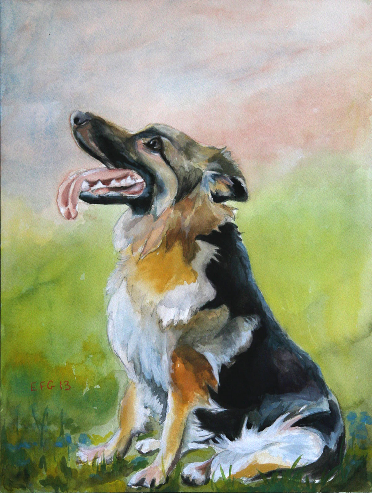 dog german shepherd watercolor painting