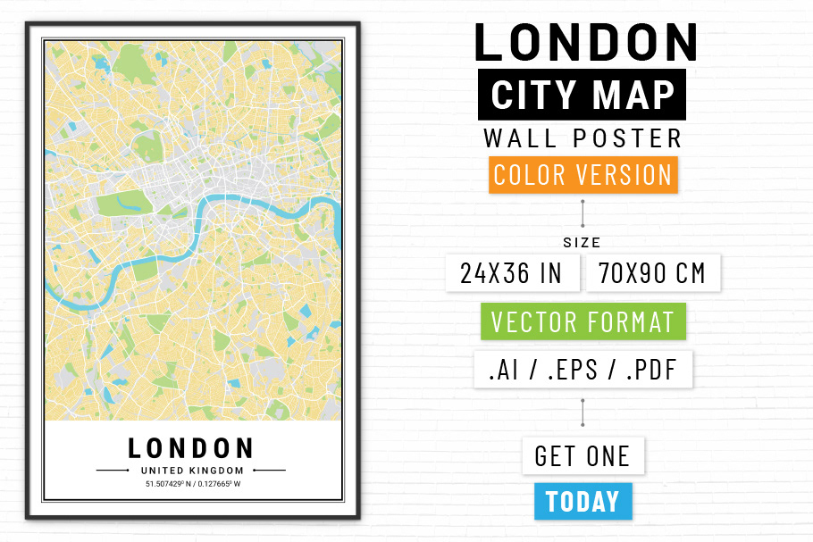 London map london printing wall art london uk vector map city map vector london city map Road network color wall art gift