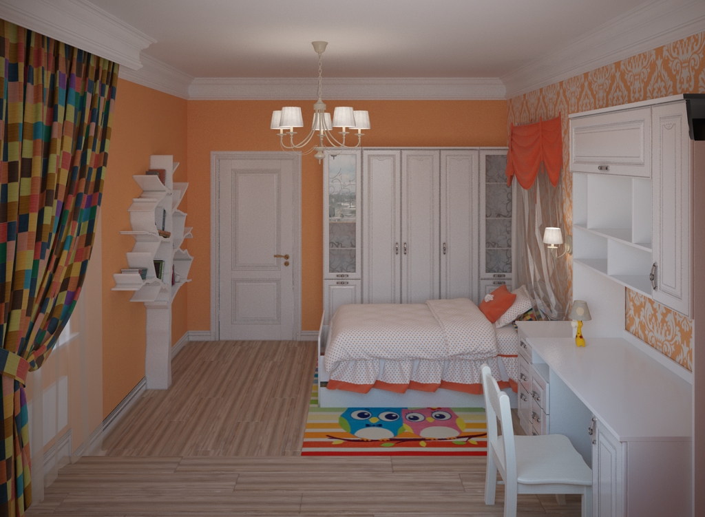 Сhildren's room orange Classic Style podium детская оранжевая классический стиль подиум