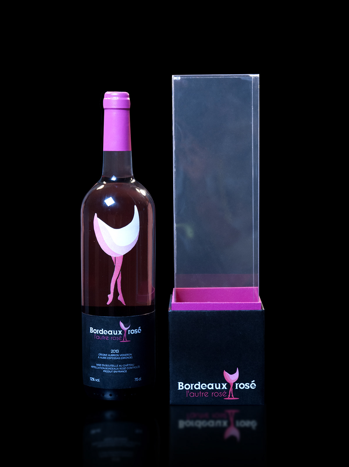 wine Bordeaux rose bottle DANCE   pink black