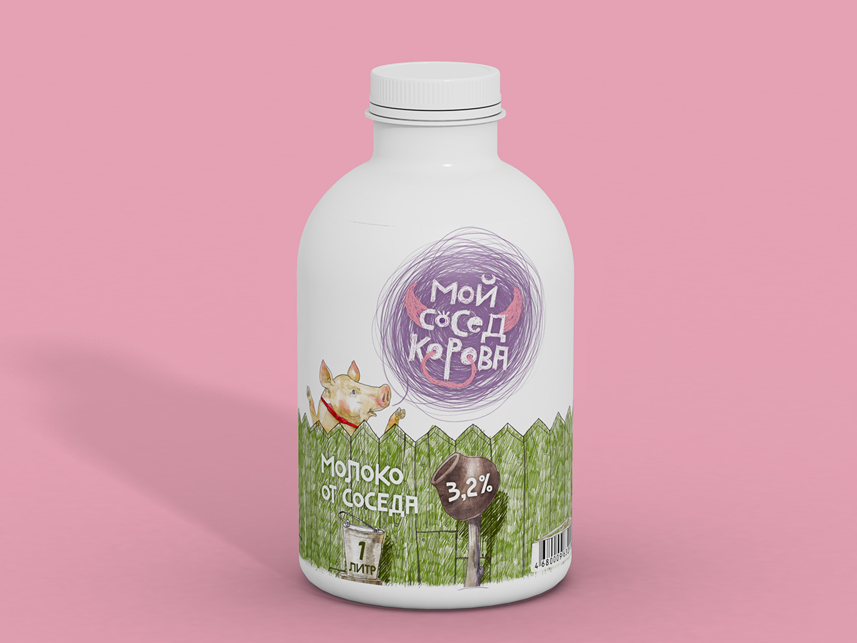 milk packaging design animals watercolor pencils bottle