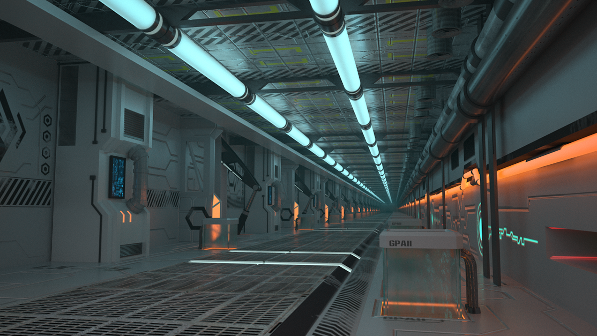 corridor tunel sci-fi 3dsmax vray composition Making-of bellecour école Scifi
