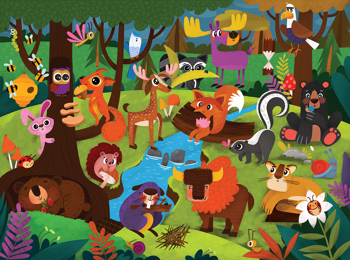 cartoon puzzles animals ILLUSTRATION  Character design  cute Digital Art  kawaii forest animals арт