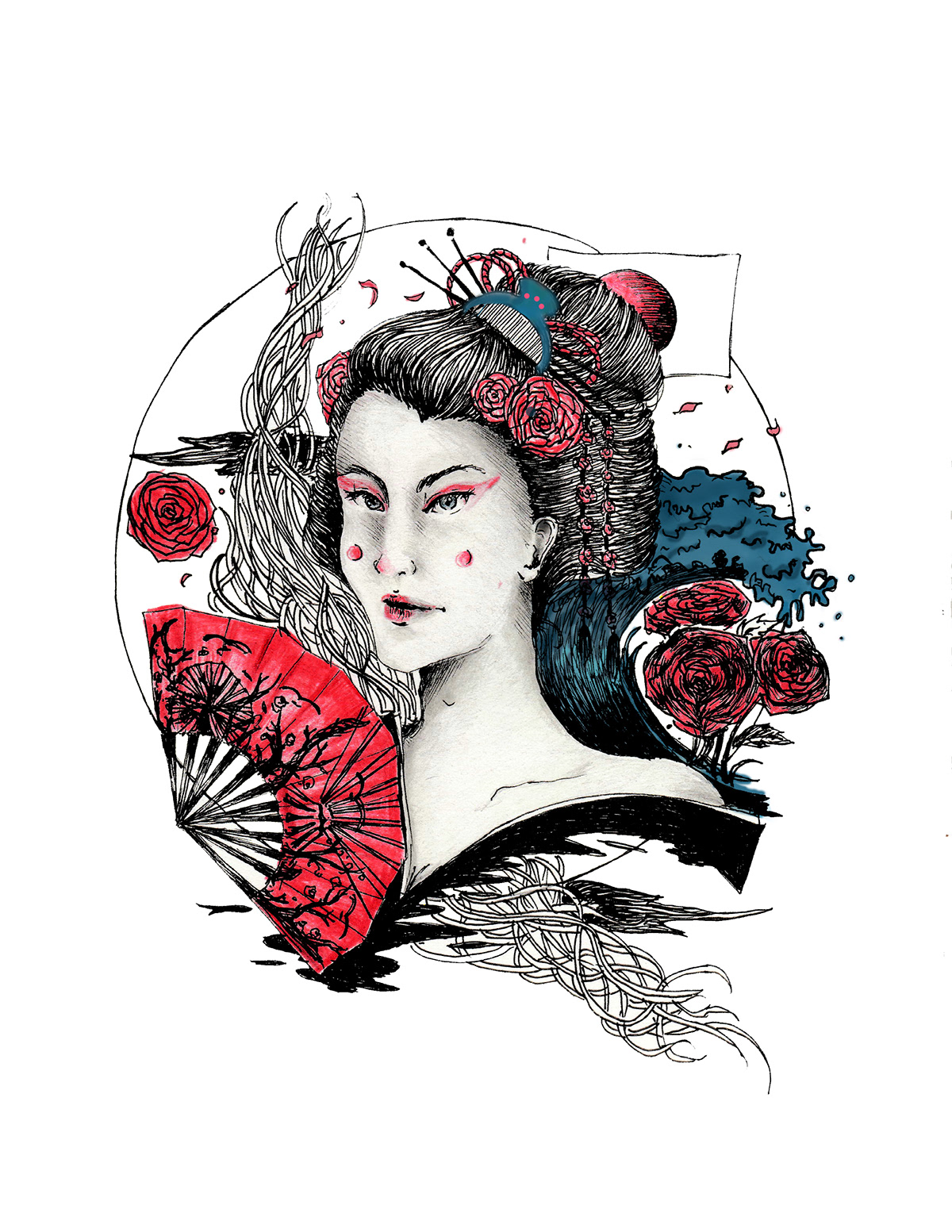 woman geisha ink