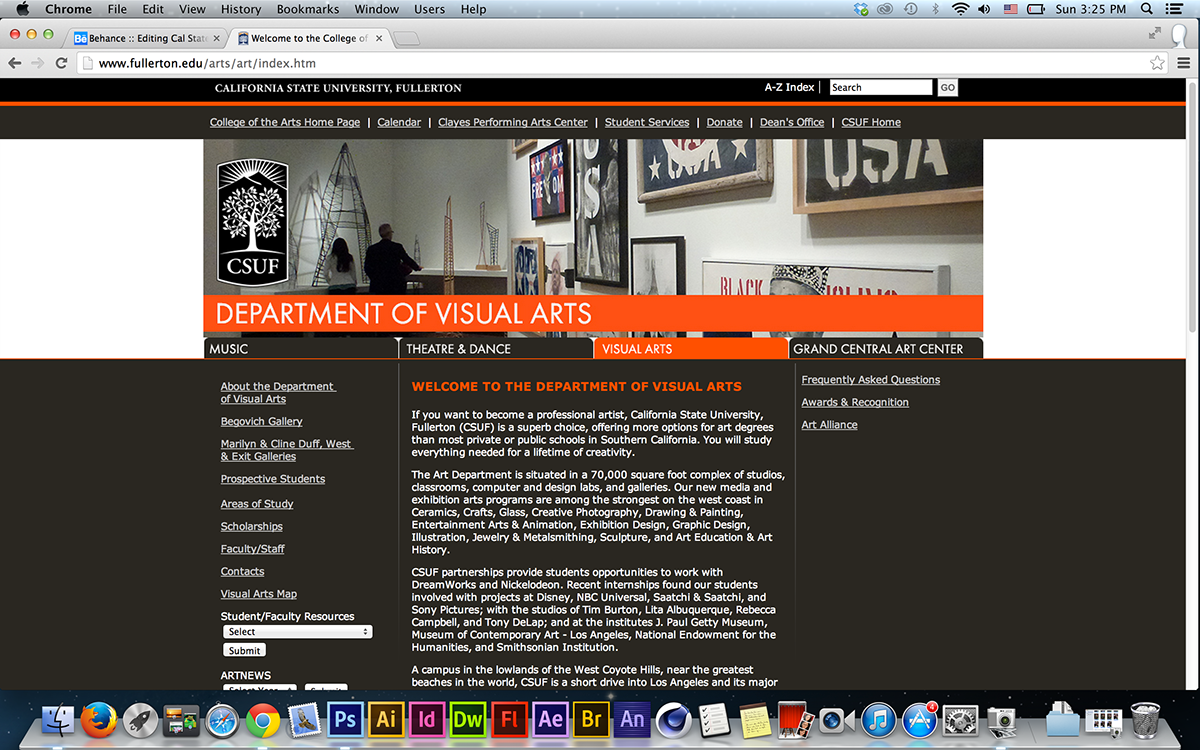 Cal States Fullerton fullerton school webiste redesign art department