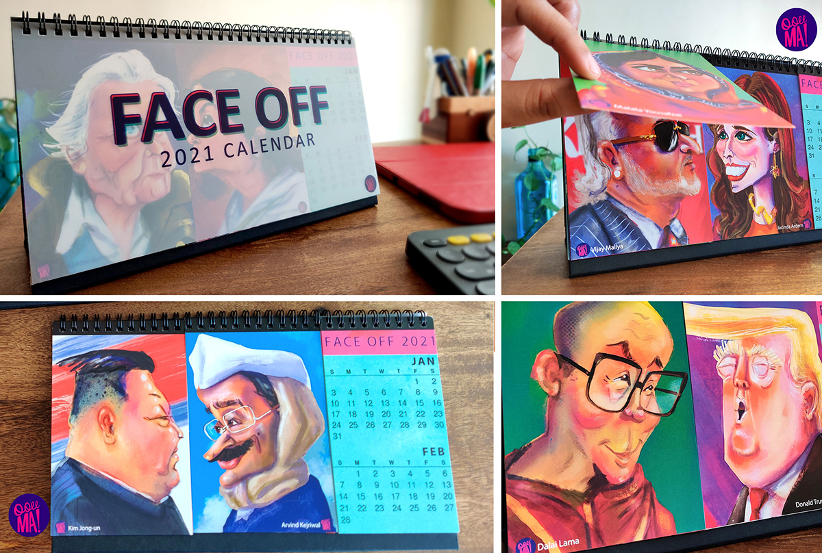 art calendar 2021 caricatures cartoon desktop calendar graphics design India nupur bhargava ooee.ma ooeema