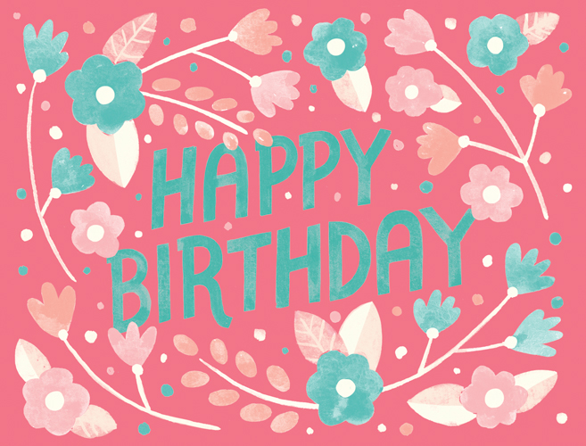 Stationery floral lettering happy birthday card