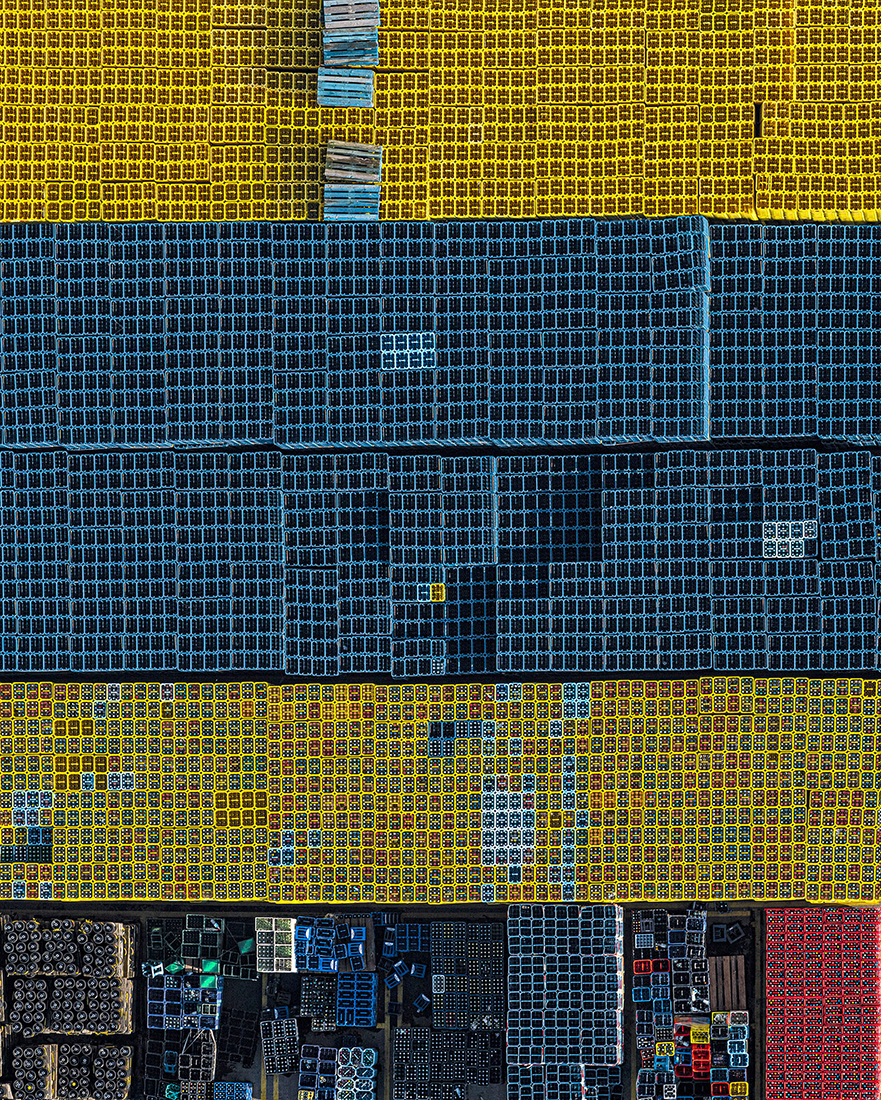 Aerial crate beverage industry stack pile Bar Diagram colorful