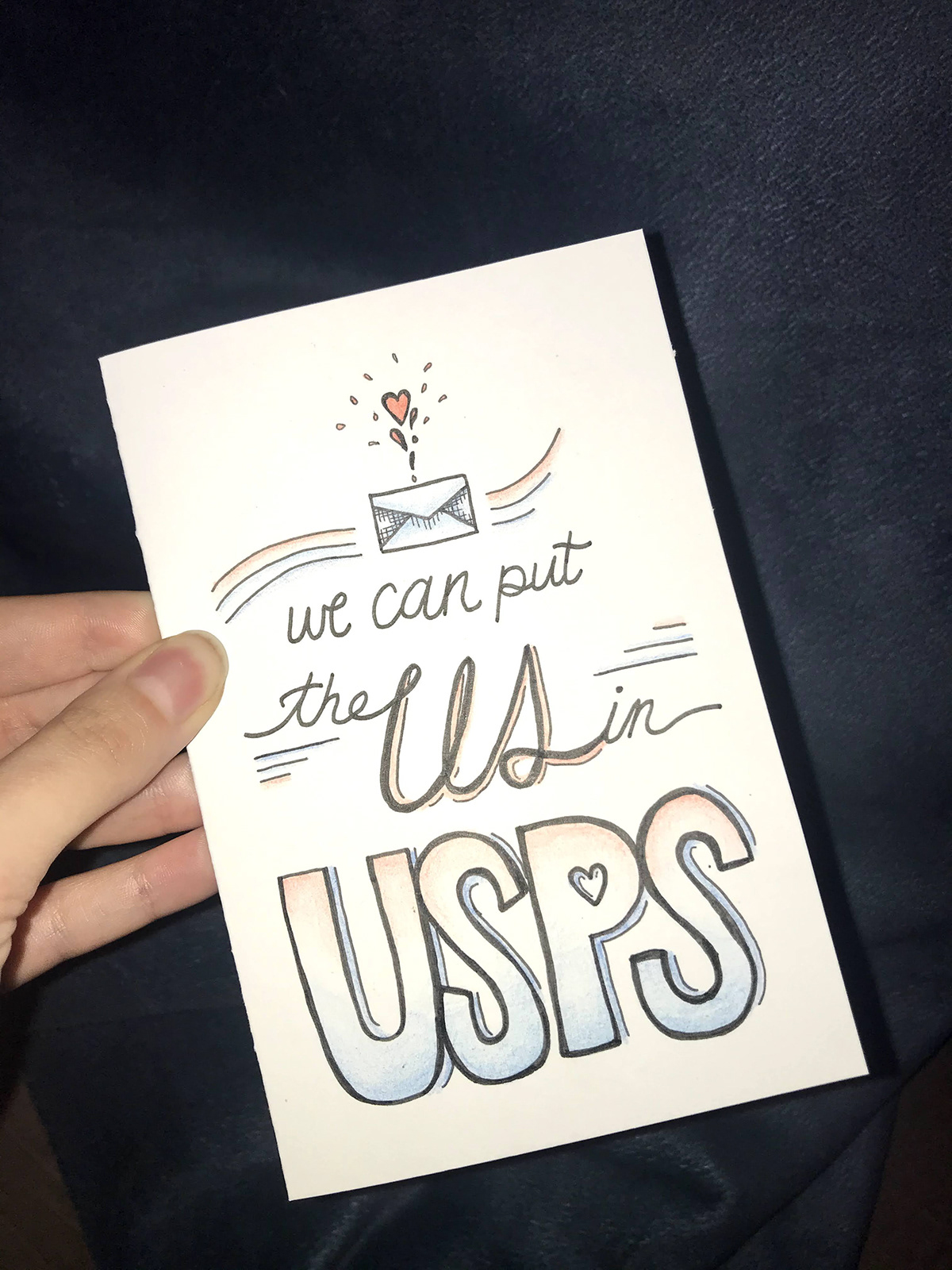 card card design Drawing  lettering mail pun mailman mailperson pun USPS valentines day