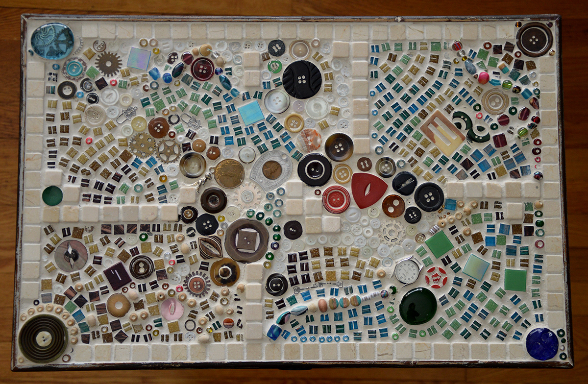 mosaic upcycled Found objects tile table