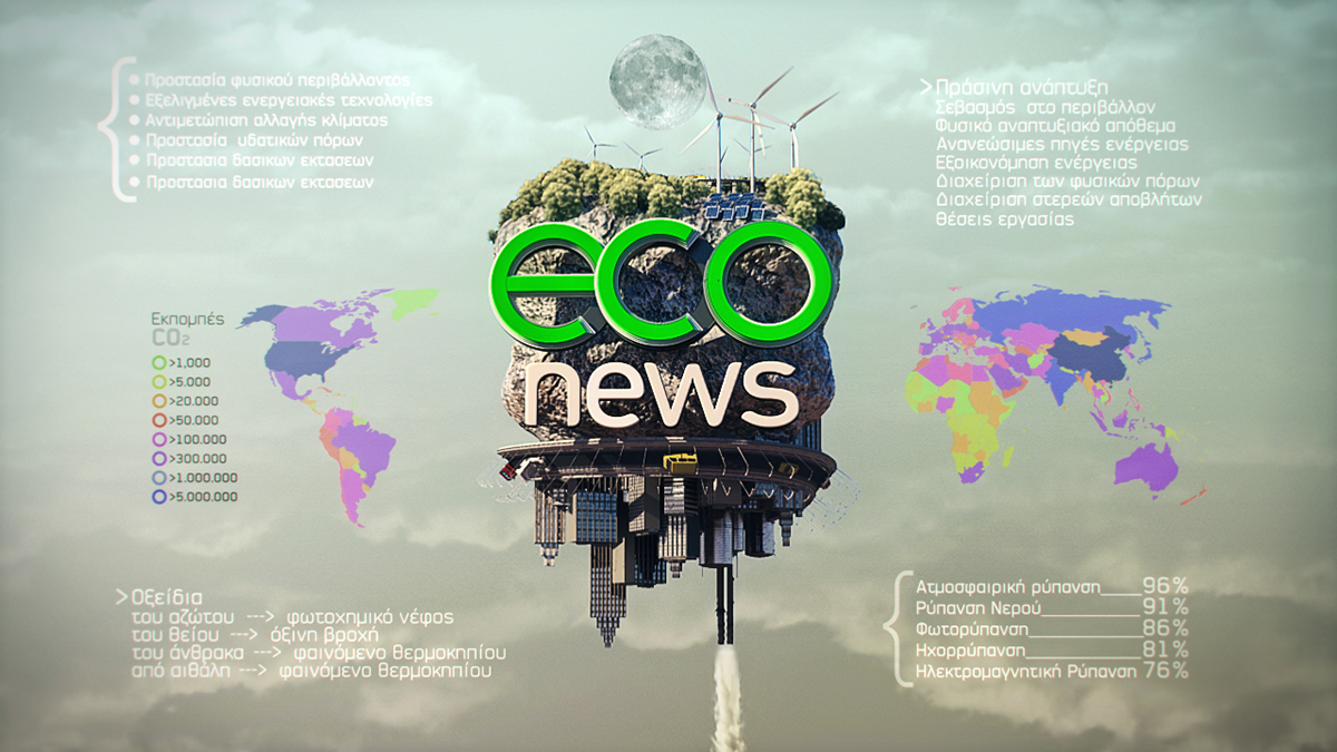 anthimos xenos  ecology news Idents Broadcast Design 3d animation  Motion Design Econews  tv intro athens Greece