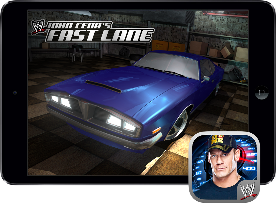 WWE mobile game ios iphone iPad android John Cena Racing Cars social Monetization 3D unity