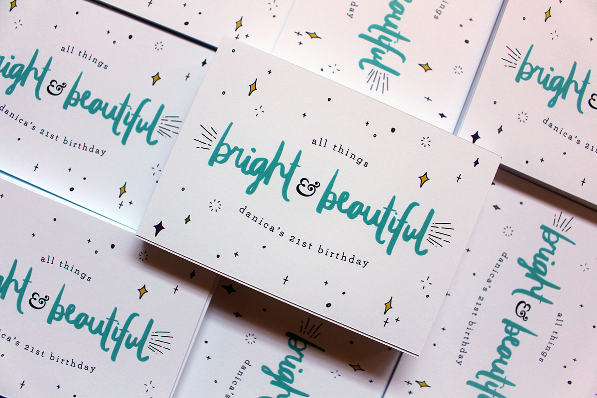 Handlettering brush ink Birthday Stationery sparkles line art card