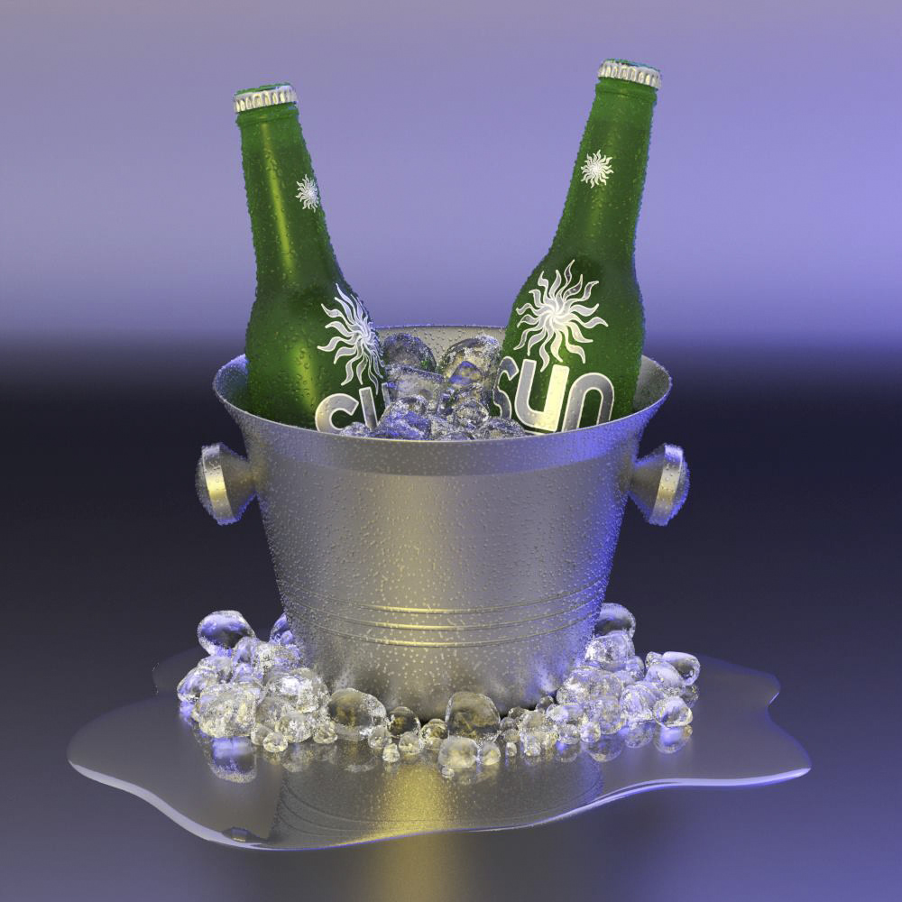 bottles bucket ice 3D modo