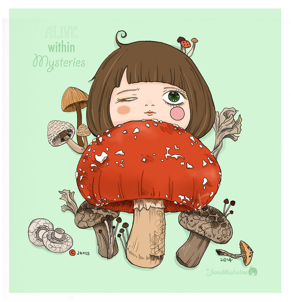 cute Playful Fun girl kids mushroom creatures Jelly-fish pumpkin colour ink pattern auckland januslee Nature