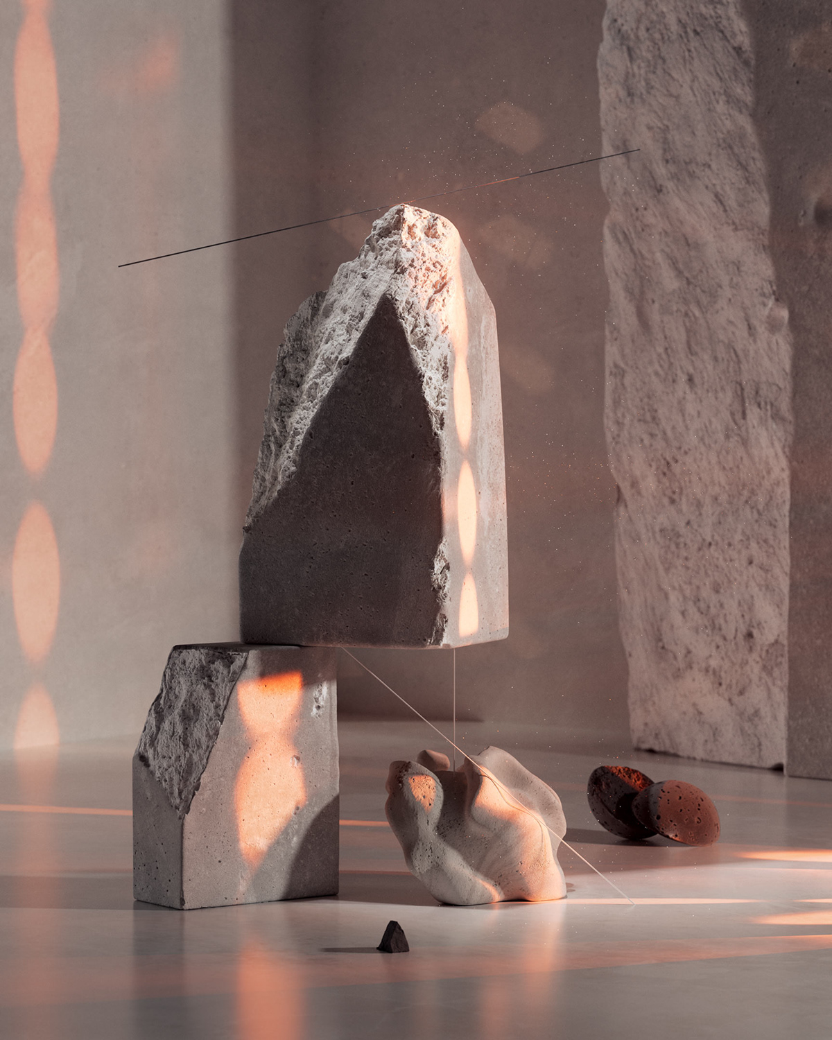 concrete sculpture art sawdust 3D Render lighting art concept Digital Art  texture
