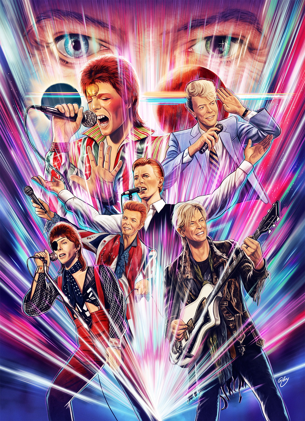 Bowie david bowie Digital Art  digital painting iconic legend Pop Star rock star screen print Ziggy Stardust