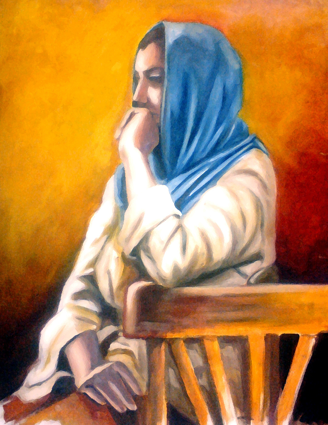 egypt man woman girl oil monk Mina portrait self maid chair orange Powerful Sun Thinking monastery
