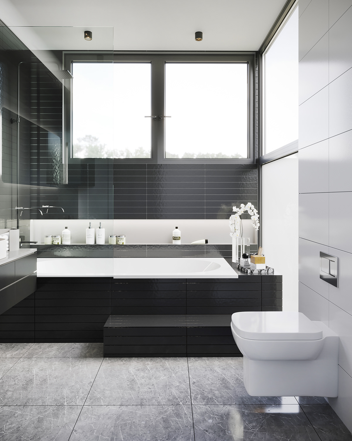 3ds max bathroom contrast Interior corona interior design  minimalist Modern Design Render visualization ЧЕРНО-БЕЛЫЙ ИНТЕРЬЕР