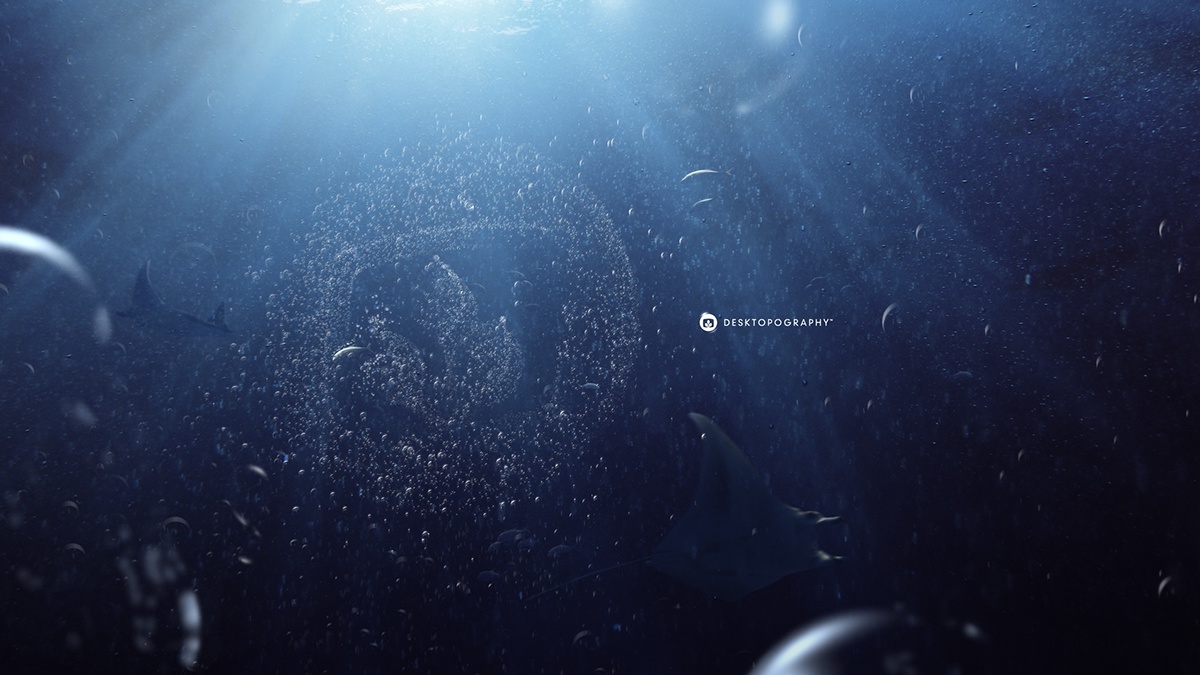 desktopography wallpaper desktop underwater Ocean bubble deep logo ray light sea water Computer background blue