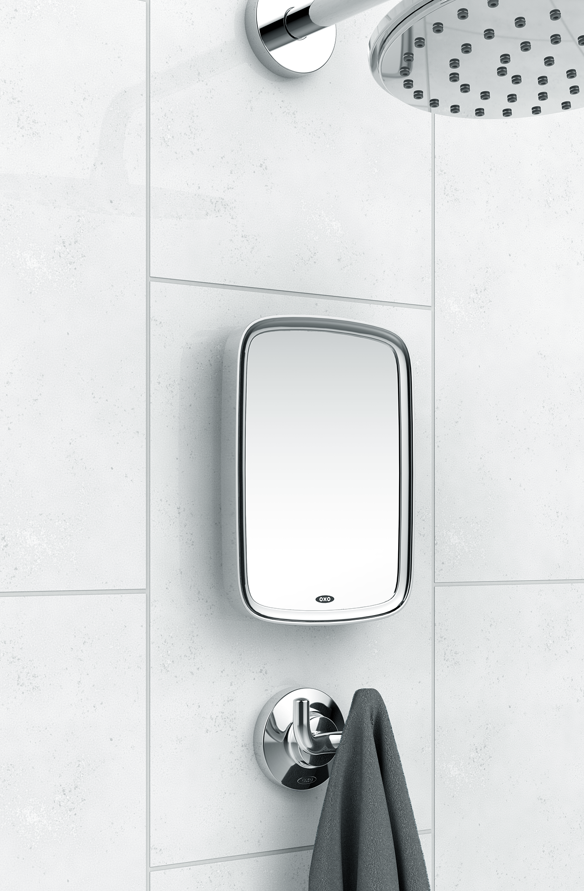 oxo bathroom chrome soap dish hook mirror suction storage organization
