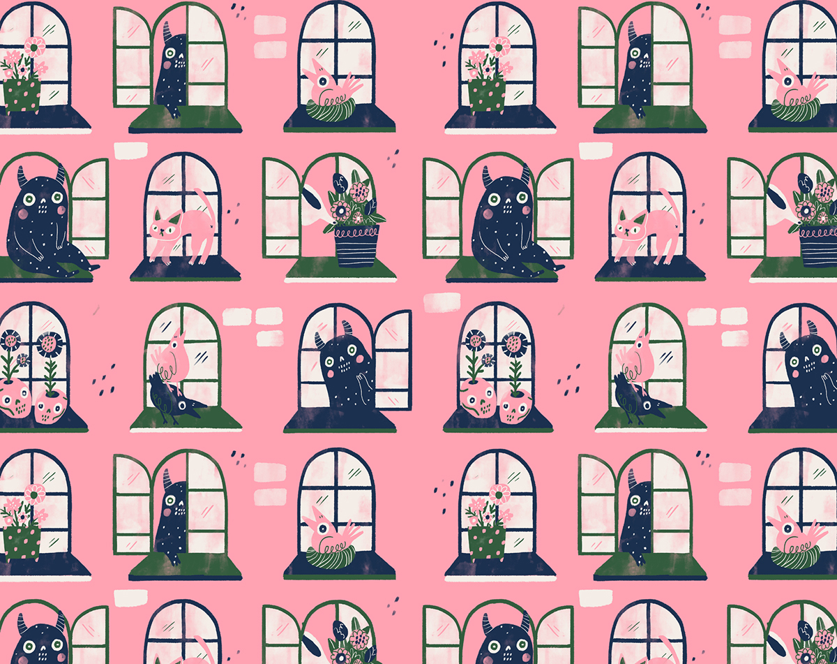 pattern ghost demon haunted pink cute apartment floral