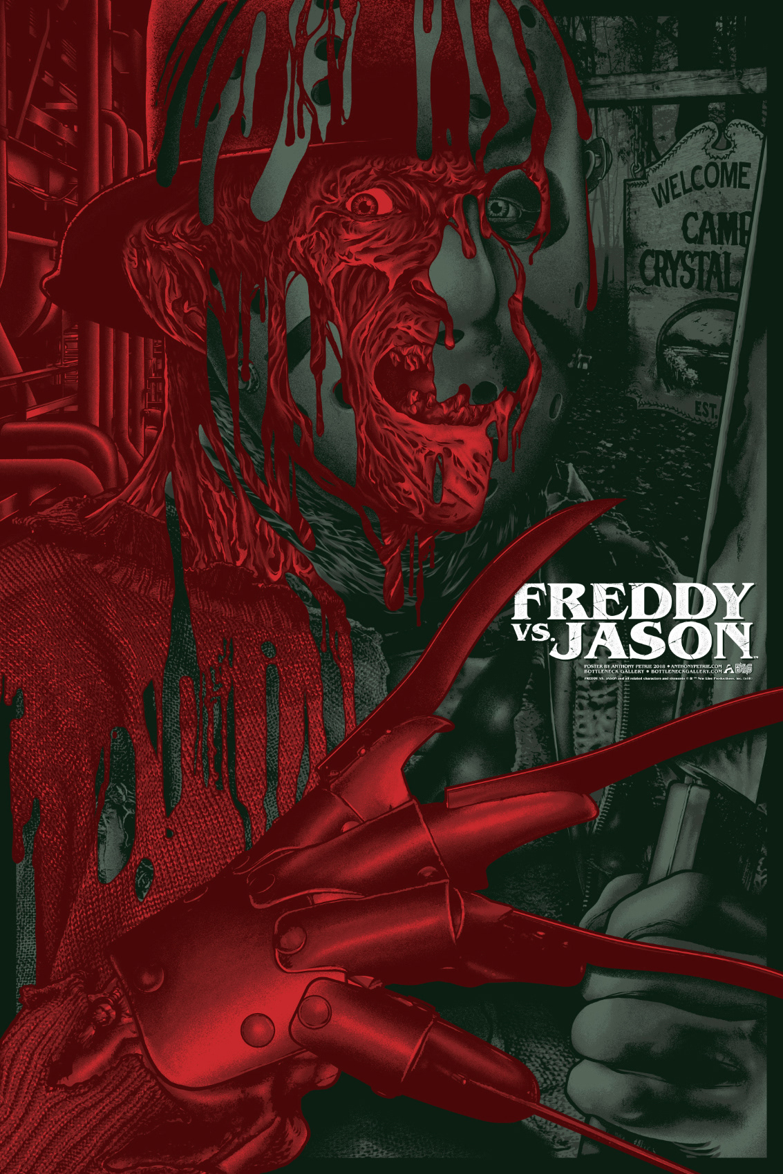 freddy krueger,Jason Voorhees,Freddy Vs Jason,movie poster,screen print,Hor...