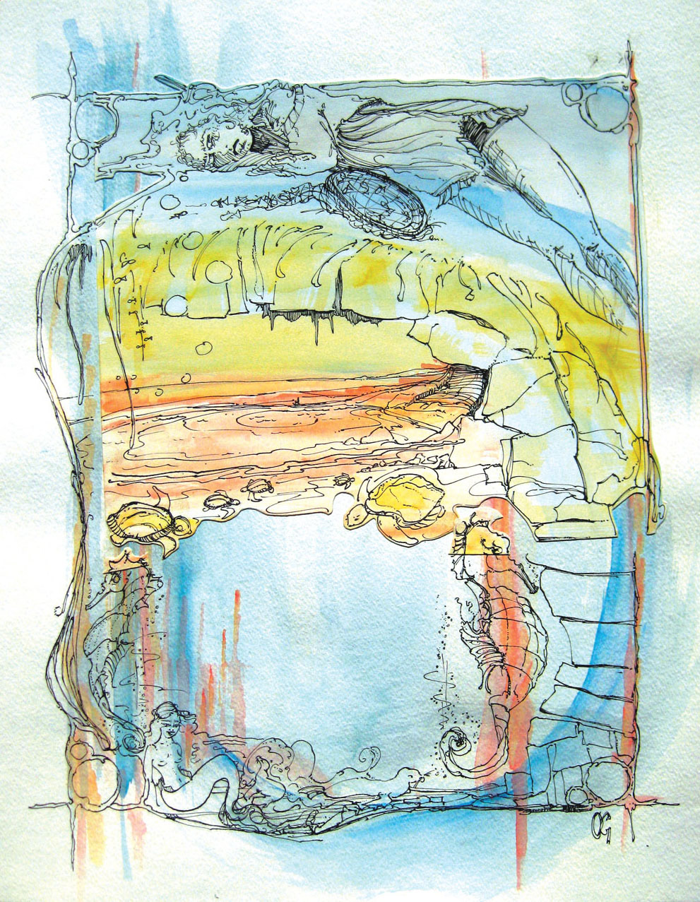 mermaids cape cod sea life justine ives  Provincetown Yachts water color ink