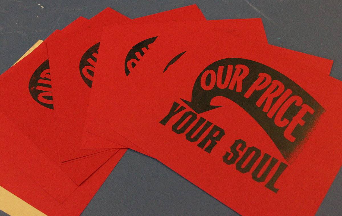 letterpress ourpriceyoursoul Our price your soul red black print