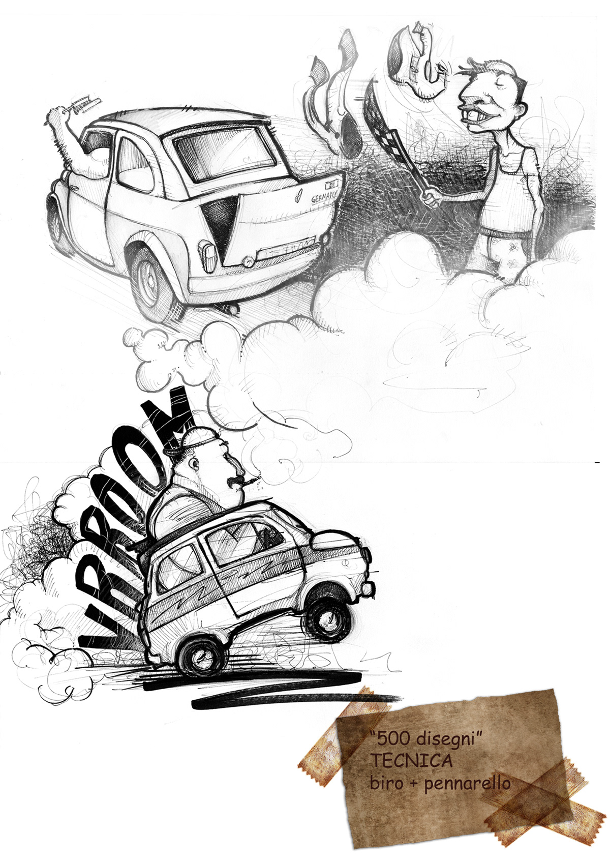 Fiat500 car comics drawings