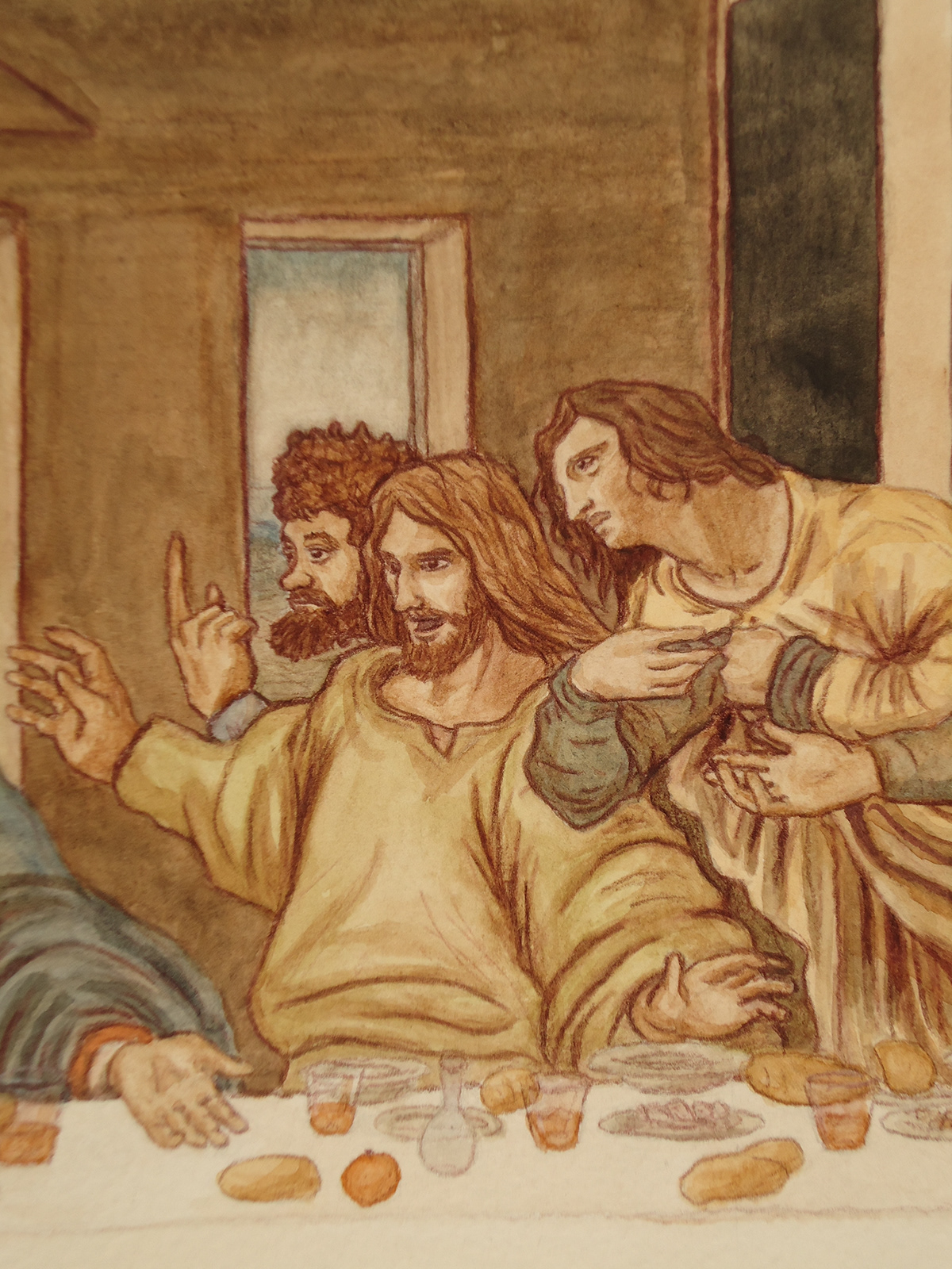 Last Supper watercolor Master Copies leonardo da vinci Jesus Christ The Apostles Renaissance men bible religion Christianity commissions