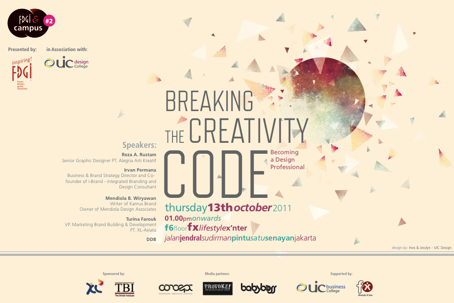 UIC FDGI breaking poster certificate backdrop print ad seminar breaking the creativity code Creativity Event graphic design event fx colorful break triangle