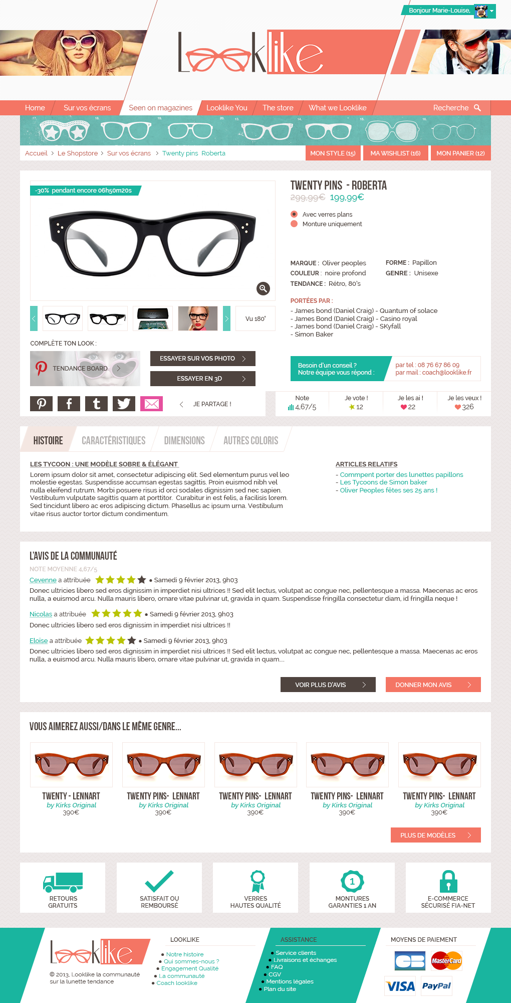Webdesign looklike e-commerce stars glasses